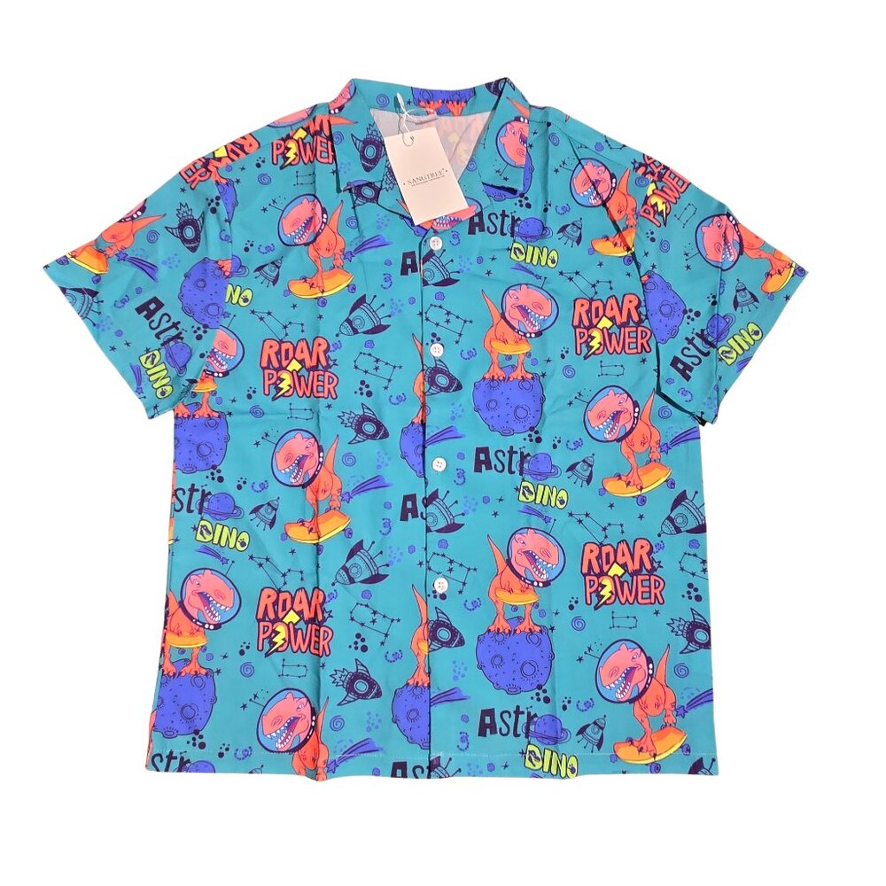 NWT | Boys' Astro Dino Button-Up Shirt | Space Dinosaur | Teal | Size 12